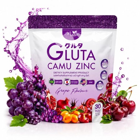 كولاجين جلوتا كامو زنك بنكهة العنب Manee Gluta Camu Zinc Collagen Grape Flavour