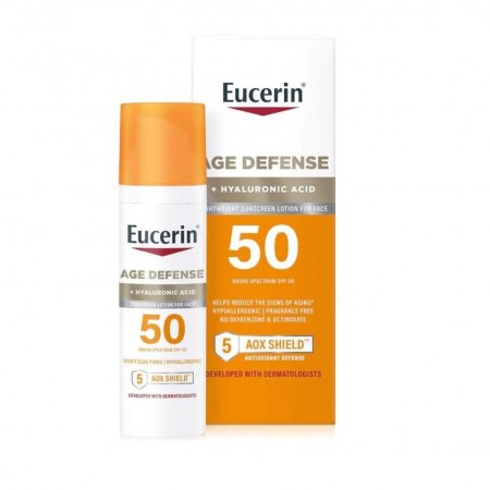 واقي شمس Eucerin Age Defense SPF 50 + حمض الهيالورونيك