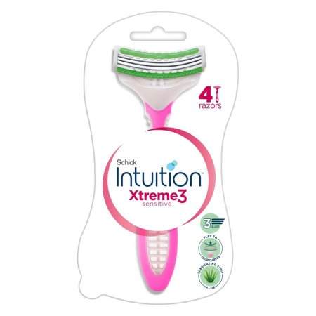 شفرات حلاقة نسائية إنتويشن إكستريم 3 للبشرة الحساسة من شيك – 4 شفرات Schick Intuition Xtreme3 Sensitive Razors – 4 Pack